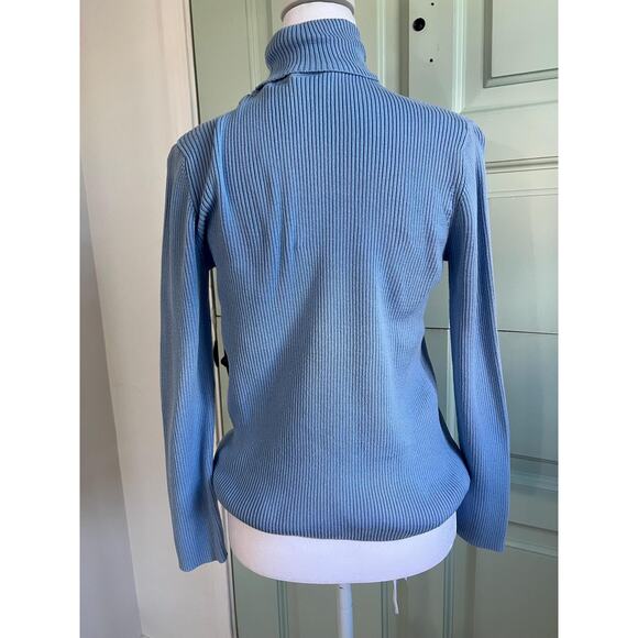 Vintage LL Bean Blue Ribbed Turtleneck – Medium – 100% Cotton – Latvia - Picture 2 of 3